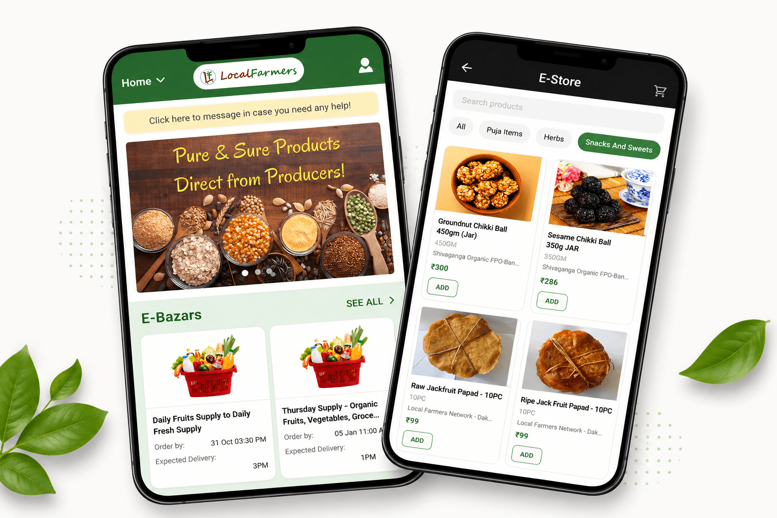 LocalFarmers app showing the farm-to-consumer marketplace